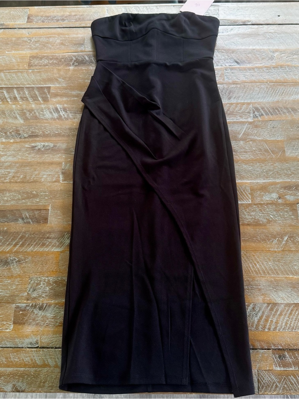 Hello Molly Black Strapless Pencil Dress with Draped Front Detail
